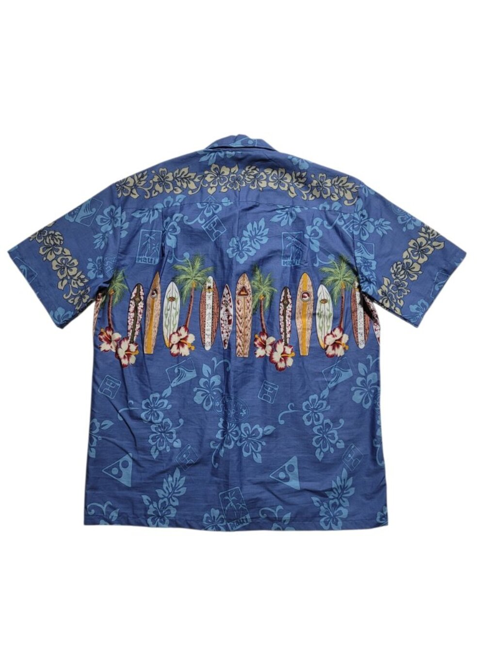 Winnie Fashion Blue Surfboard Hawaiian Aloha Shirt Vintage Cotton Large Coastal - Picture 2 of 9